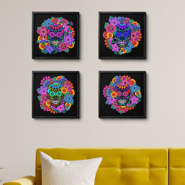 Felt Look Sugar Skulls Beautiful Peel And Stick Photo Tile (Living Room)