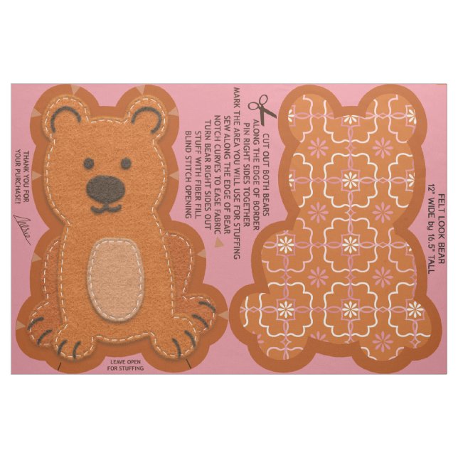 Felt Look Teddy Bear Cut and Sew Kit Cute Fabric (Fat Quarter)