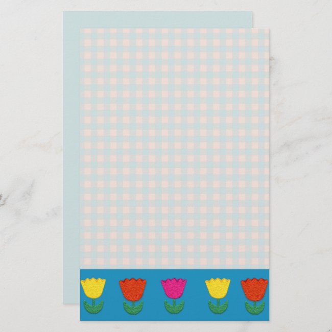 Felt Look Tulips and Gingham Checks Country Style