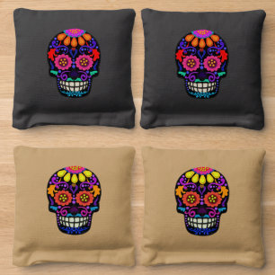 Felt Look With Stitching Sugar Skulls Cornhole Bags