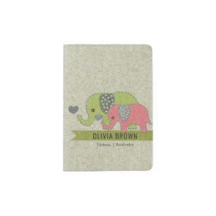 FELT PATCHWORK PINK BABY MUM ELEPHANT MONOGRAM PASSPORT HOLDER