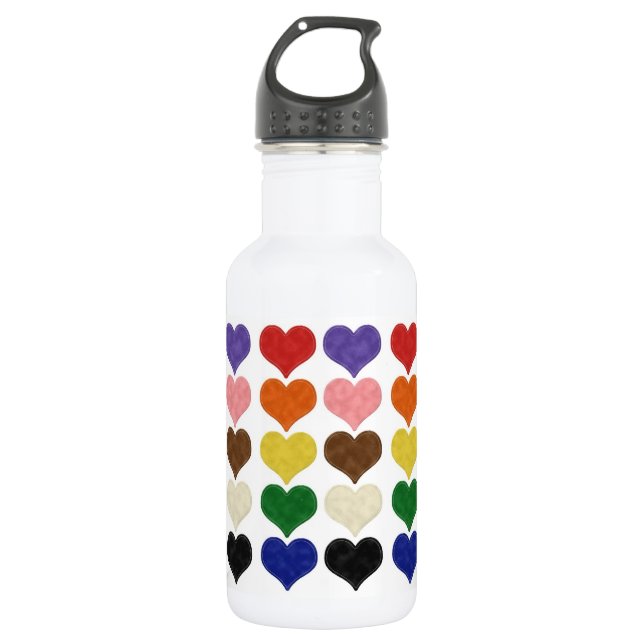 Felt patterned cute colorful hearts water bottle (Front)