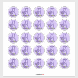 Felt Style Lavender Monogram Rounds Sticker