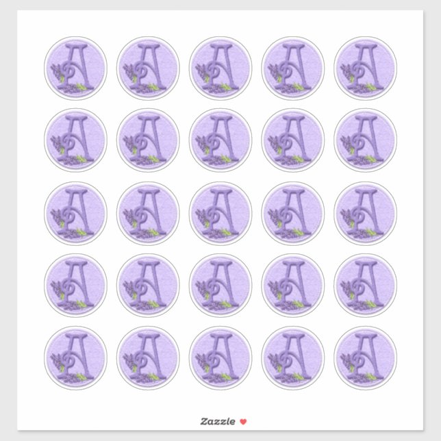 Felt Style Lavender Monogram Rounds Sticker (Sheet)