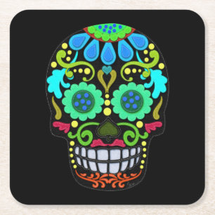 Felt Style Sugar Skull Faux Felt Square Paper Coaster