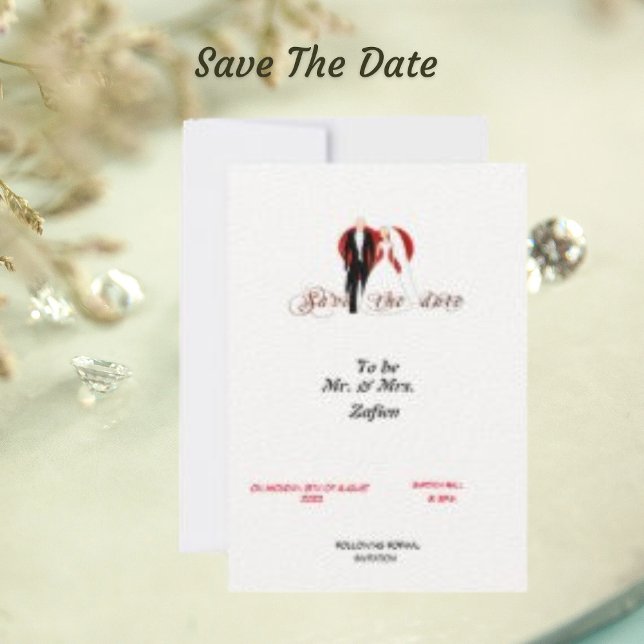 Felt White Paper Heart & Couple Save The Date Card (Creator Uploaded)