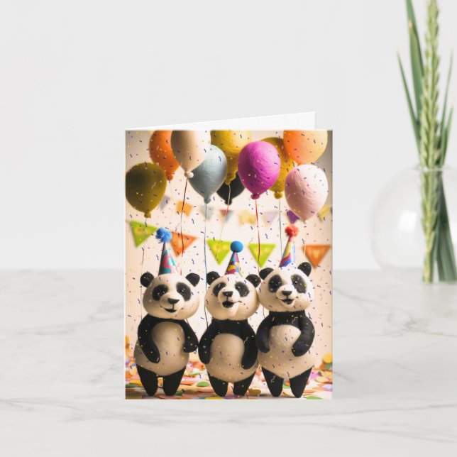 Felted Panda Party Greeting Card (Front)