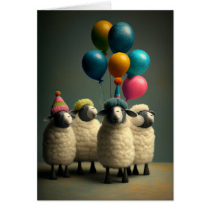 Felted Sheep Birthday Party Greeting Card