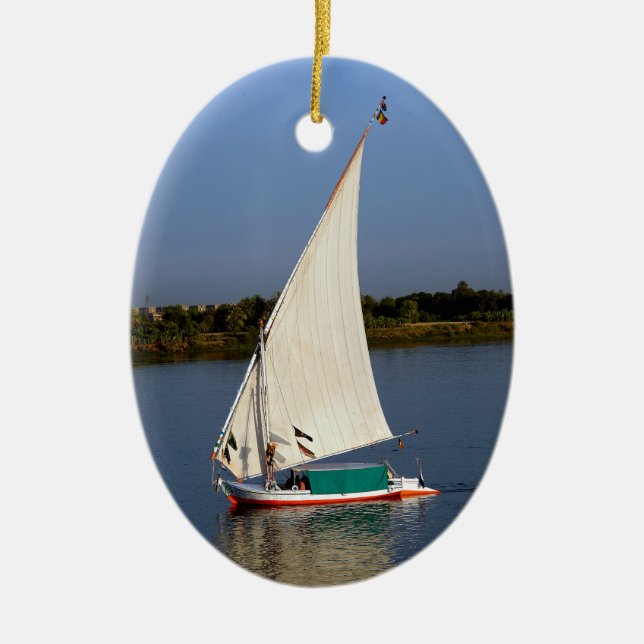Felucca sailing along the Nile - Aswan, Egypt Ceramic Ornament (Front)