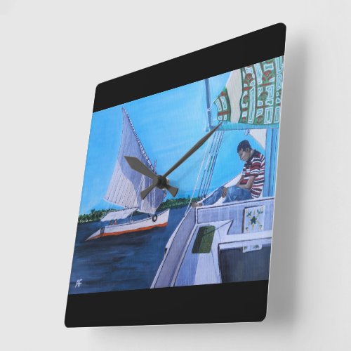 Feluccas on the Nile Painting by Alfred Fox Square Wall Clock