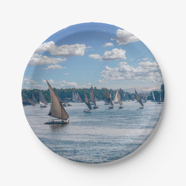 Feluccas sailing along the Nile - Aswan, Egypt Paper Plates (Front)