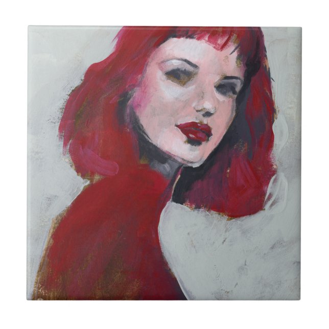 Fem Portrait - Red Ceramic Tile (Front)