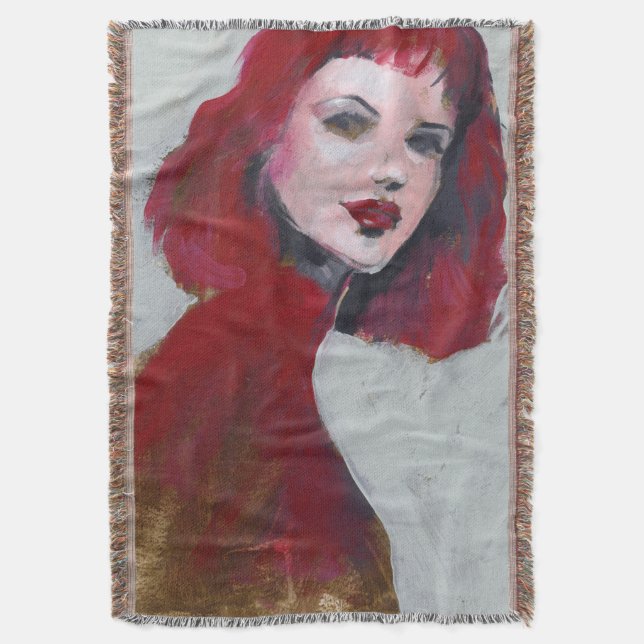 Fem Portrait - Red Throw Blanket (Front Vertical)