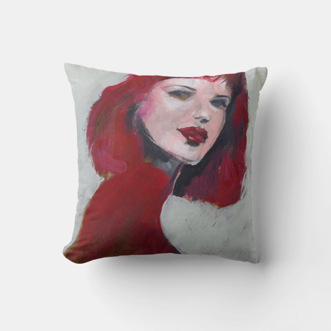 Fem Portrait - Red Throw Pillow (Front)