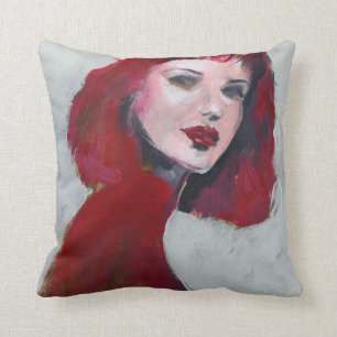 Fem Portrait - Red Throw Pillow