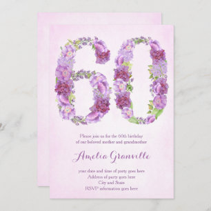 female 60th birthday invitations, lavender invites