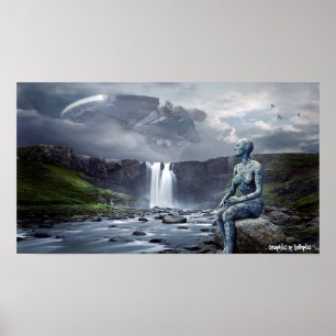 Female Alien and UFO Spaceship Graphic Art Poster