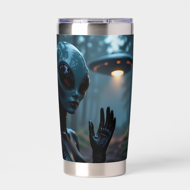 Female Alien Extraterrestrial and UFO Insulated Tumbler (Front)