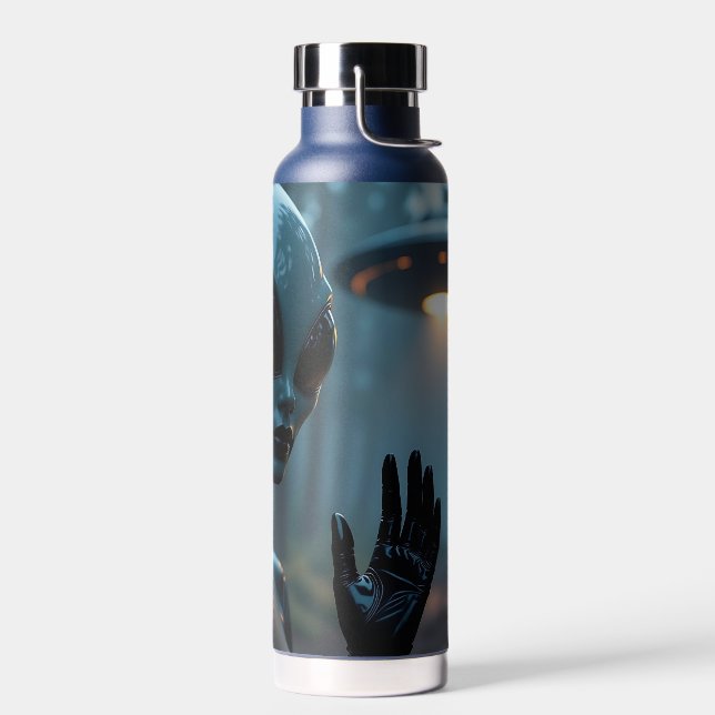 Female Alien Extraterrestrial and UFO Water Bottle (Left)