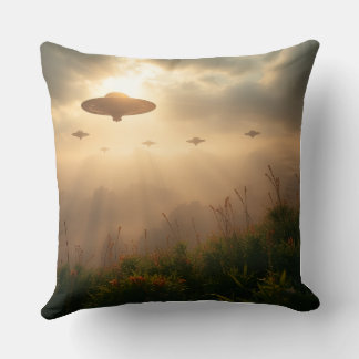 Female Alien Holding Kittens Throw Pillow