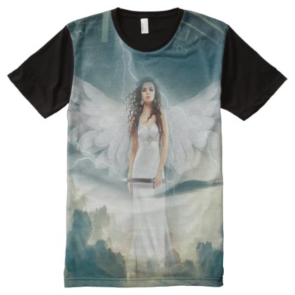 Female Angel Fantasy with Sword in Heavenly Sky All-Over-Print Shirt