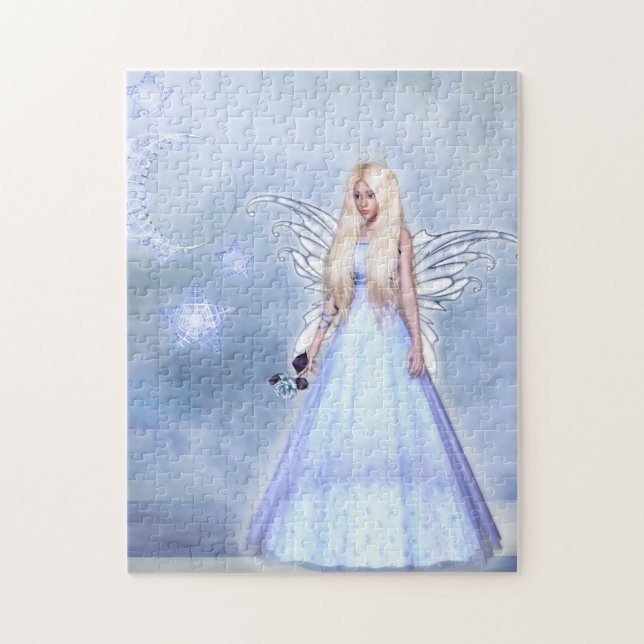 Female angel in blue jigsaw puzzle (Vertical)