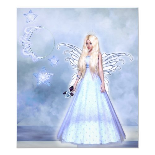 Female angel in blue photo print