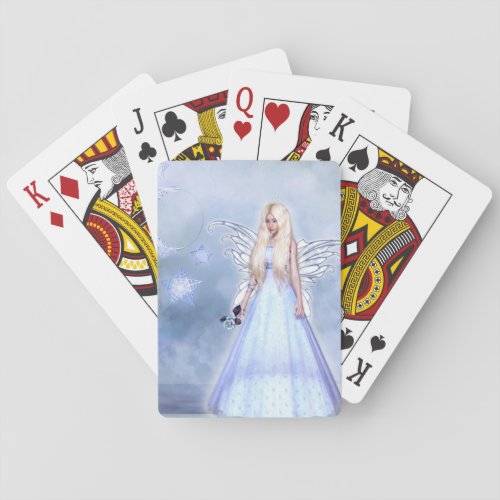 Female angel in blue poker cards