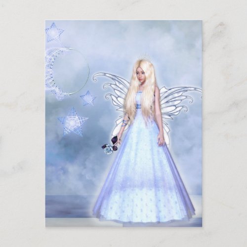 Female angel in blue postcard