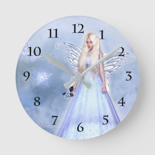 Female angel in blue round clock