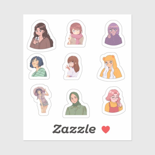 Female Anime Stickers (Sheet)