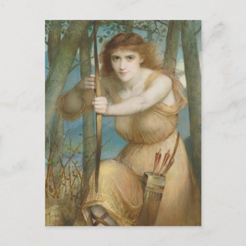 Female archer hunting in the woods CC1173 Hall Postcard