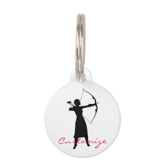 Female Archer Silhouette Thunder_Cove Pet ID Tag (Back)