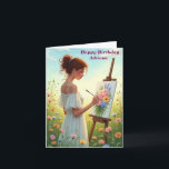 Female Artist Painting Flowers in a Field Birthday Card<br><div class="desc">Female Artist Painting Flowers in a Field Birthday Card</div>