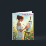 Female Artist Painting Flowers in a Field Birthday Card<br><div class="desc">Female Artist Painting Flowers in a Field Birthday Card</div>
