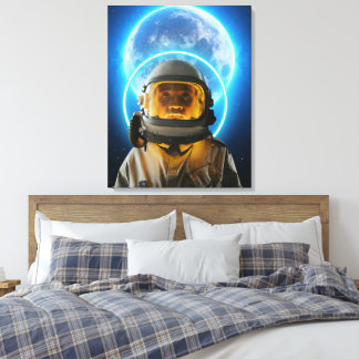 female astronaut and moon canvas print