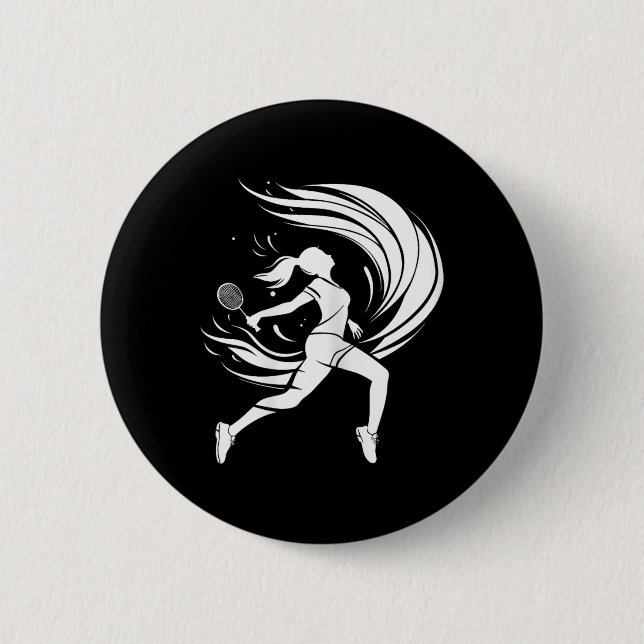 Female Badminton Player Drawing Shuttle  Button (Front)