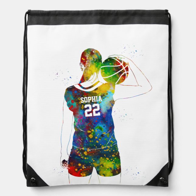 Female Basketball Player Drawstring Bag (Front)