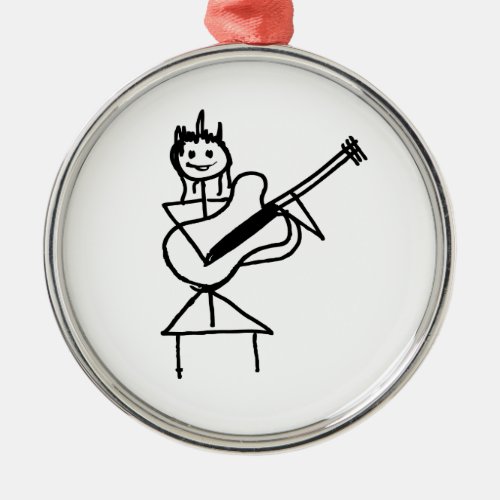 female bass guitar stick figure black and white metal ornament