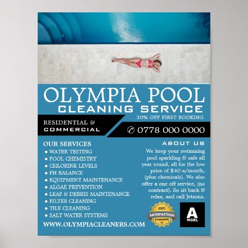 Female Bather Swimming Pool Cleaning Advertising Poster