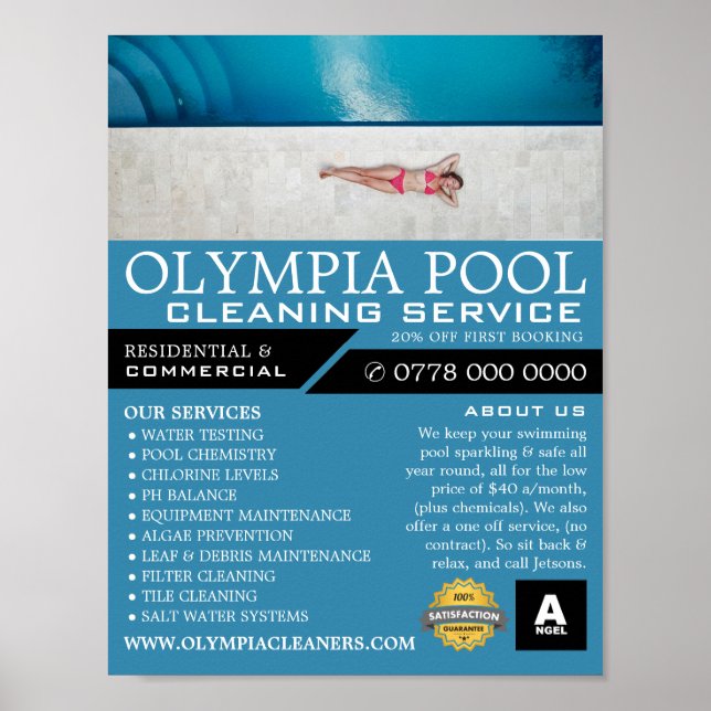 Female Bather, Swimming Pool Cleaning Advertising Poster (Front)