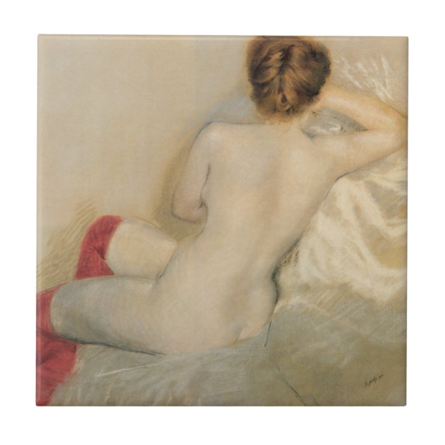 Female Beauty with Red Stockings Ceramic Tile (Front)