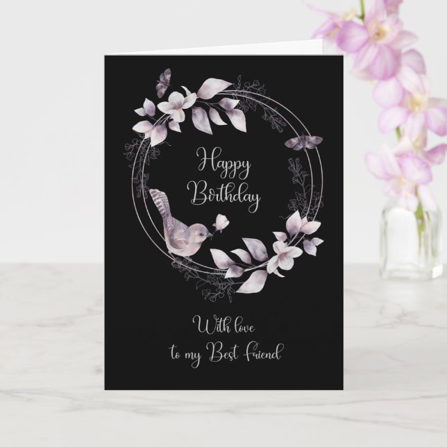 Female Best Friend Birthday Bird and Butterflies Card (Orchid)
