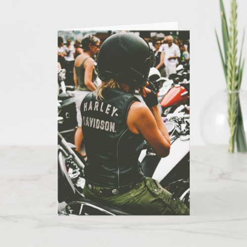 Female Biker Motorcycle American Made Birthday Card