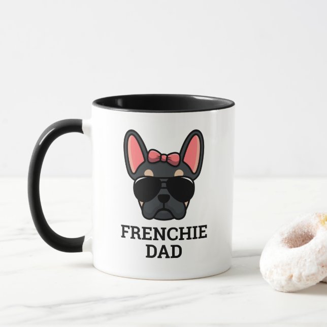 Female Black Tan French Bulldog Frenchie Dog Dad Mug (With Donut)
