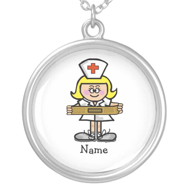 Female Blonde Nurse Necklace   Customize With Name (Front)
