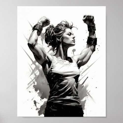 Female Bodybuilder Flexing Muscles Fitness Girl Poster