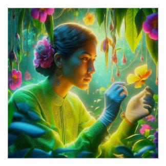 Female Botanist Doing Her Work in a Garden on Wall Poster
