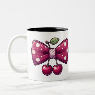 Female Bow Hair cherry Fruit ribbonMug Two-Tone Coffee Mug