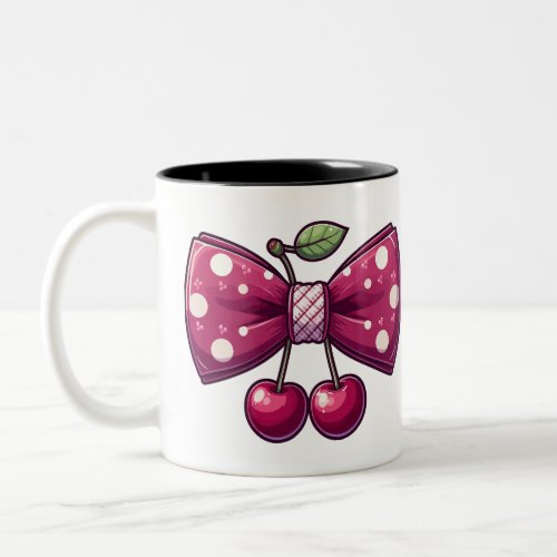 Female Bow Hair cherry Fruit ribbonMug Two_Tone Coffee Mug